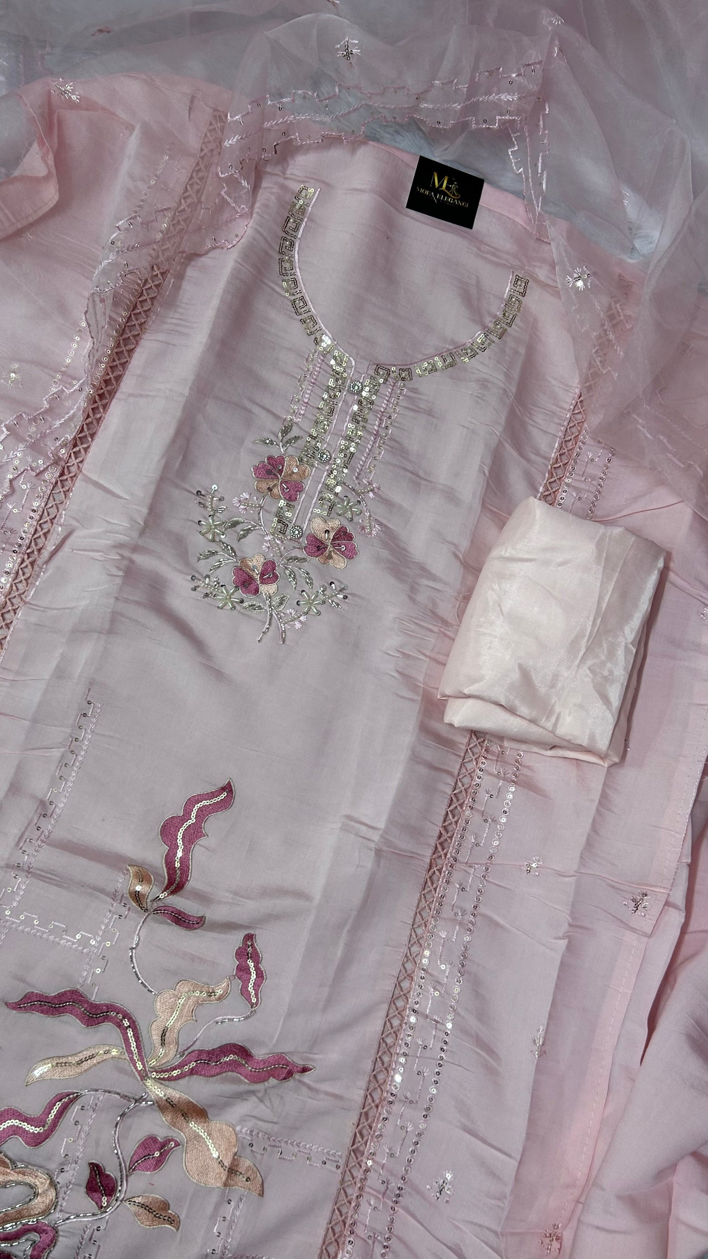 PINK SOFT ORGANZA SUIT WITH EMBROIDERY WORK