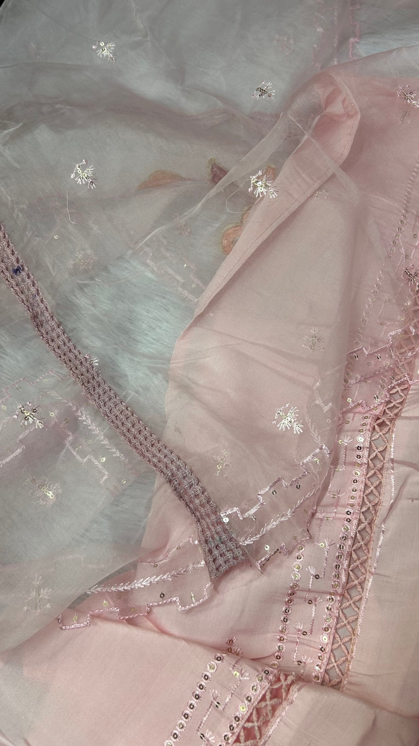 PINK SOFT ORGANZA SUIT WITH EMBROIDERY WORK