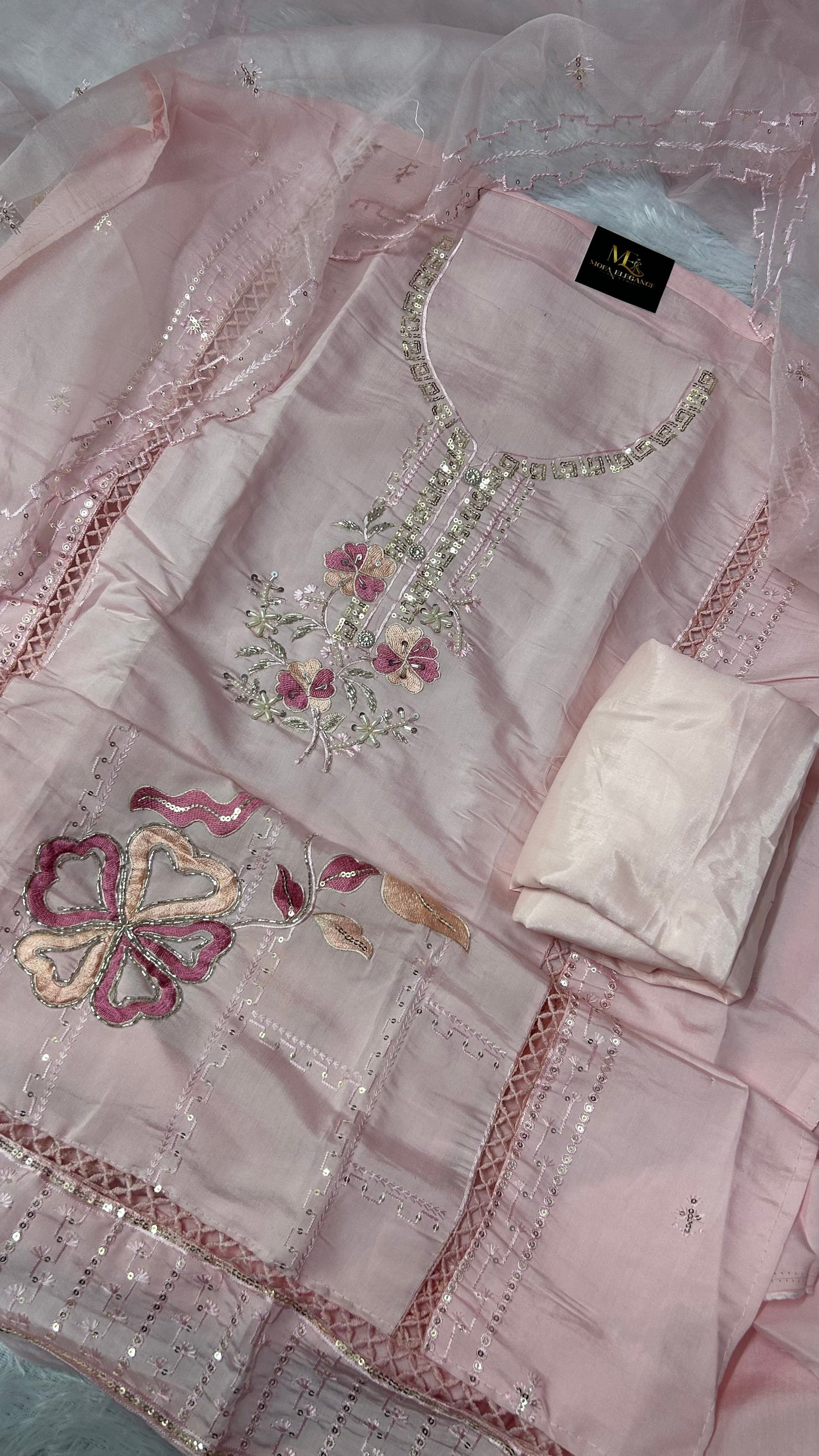 PINK SOFT ORGANZA SUIT WITH EMBROIDERY WORK