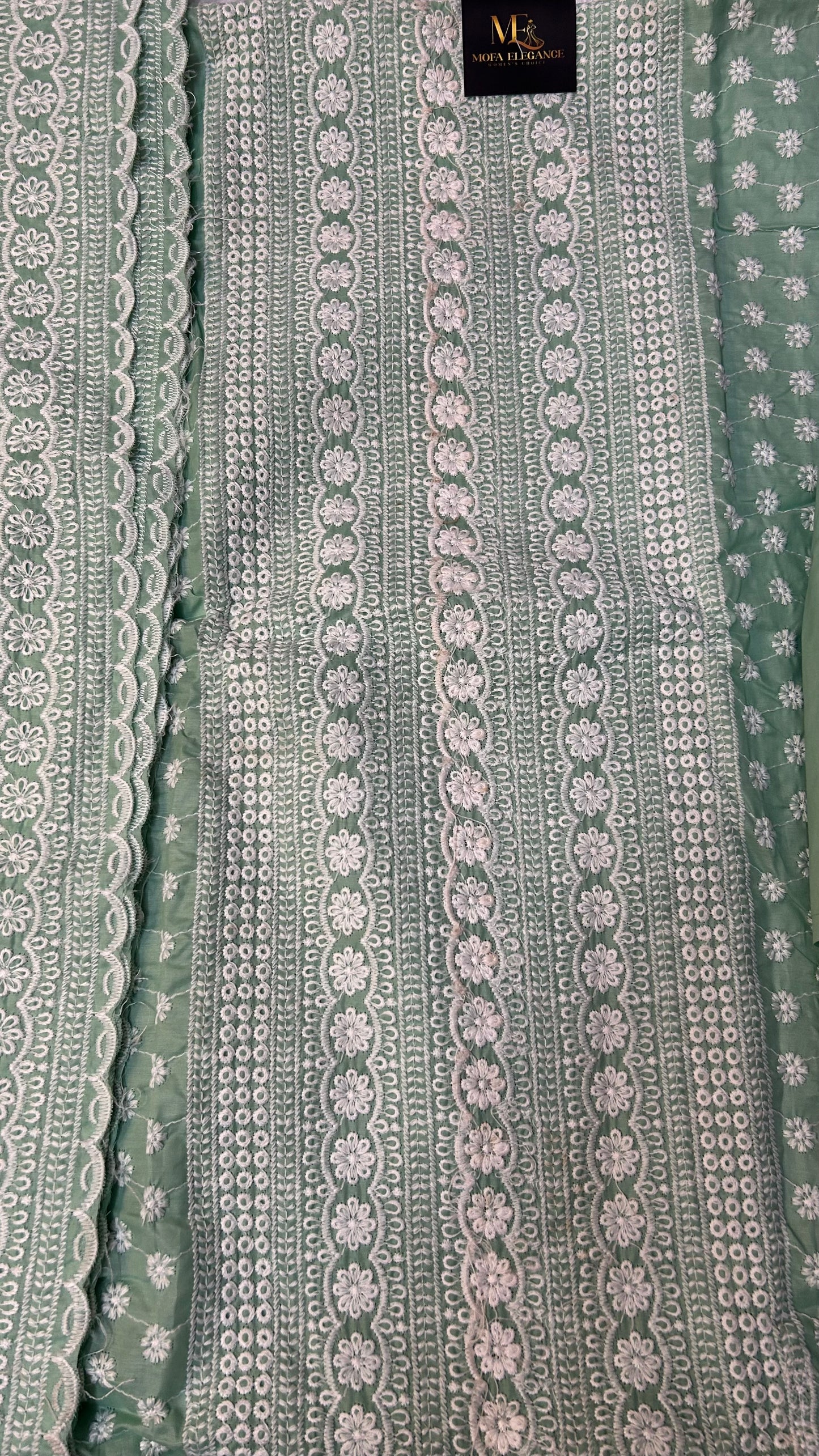 LIGHT GREEN COTTON SUIT WITH THREAD WORK