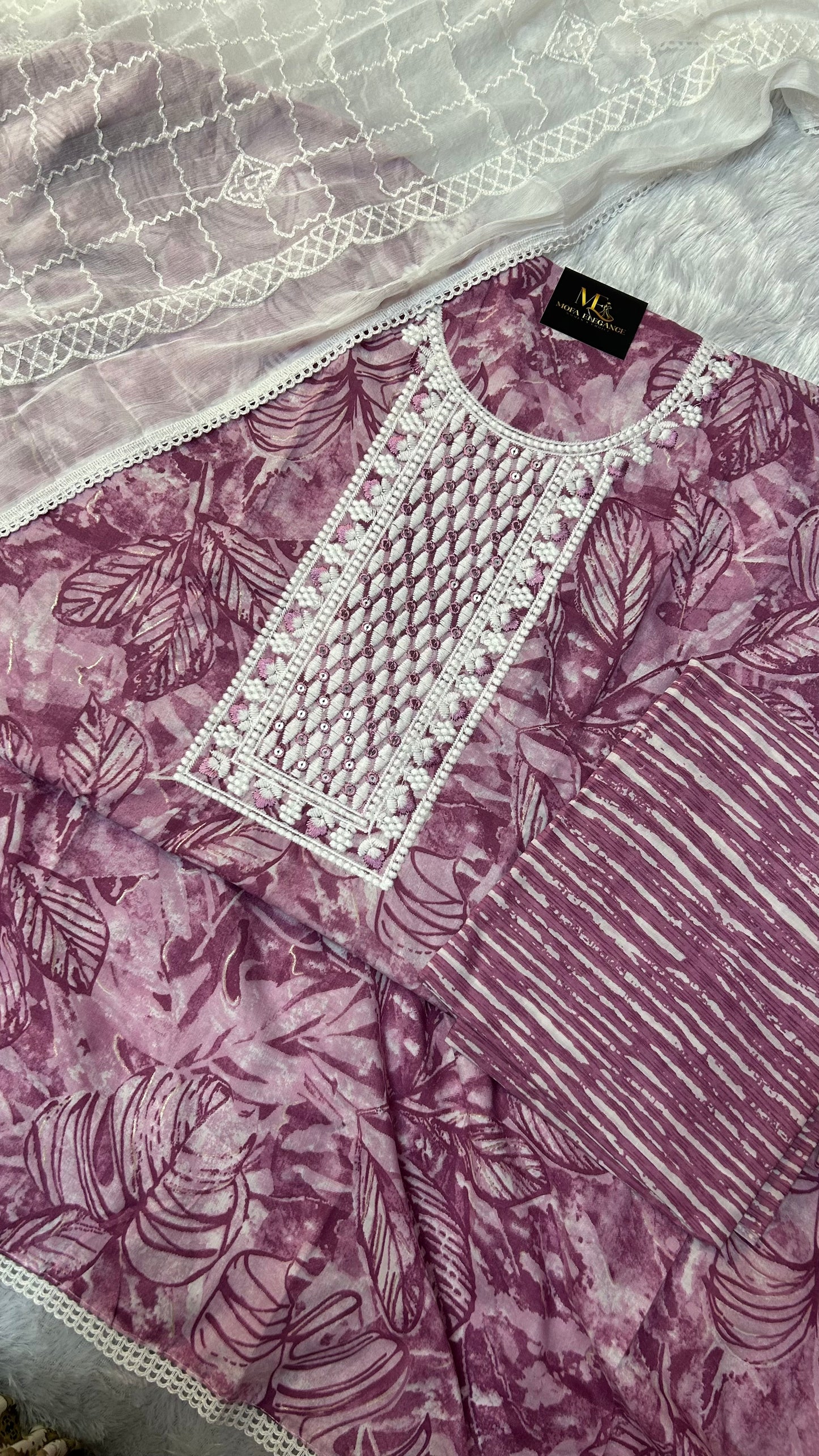 PURPLE COTTON SUIT WITH THREAD WORK