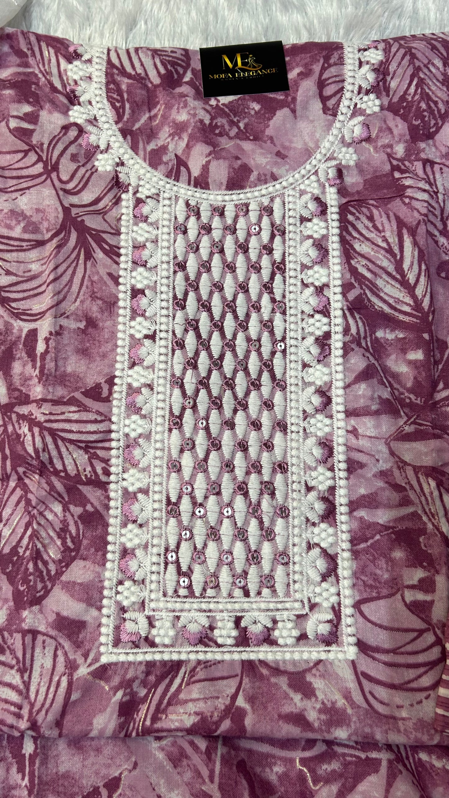 PURPLE COTTON SUIT WITH THREAD WORK