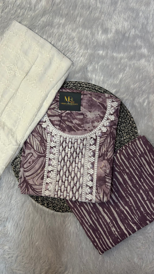 LIGHT PURPLE COTTON SUIT WITH CHAMKI WORK