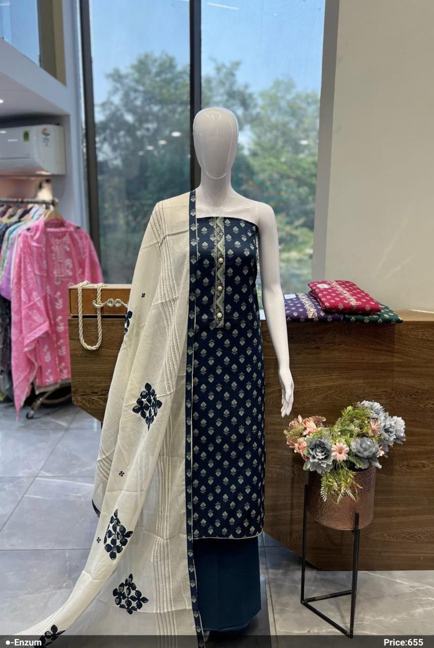 BLUE JAM COTTON SUIT WITH JAIPURI PRINT